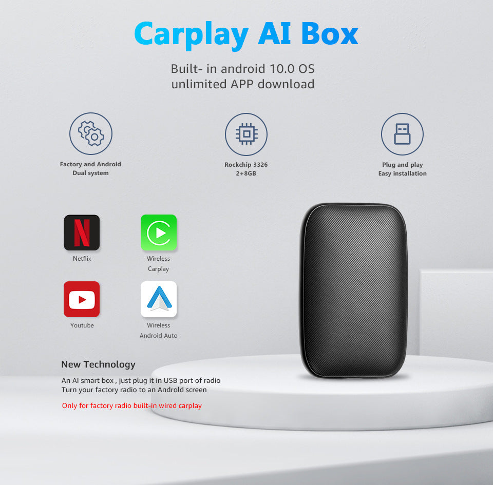 Original Car Screen Wired Carplay Upgrade Android 2 and 8G AI Box